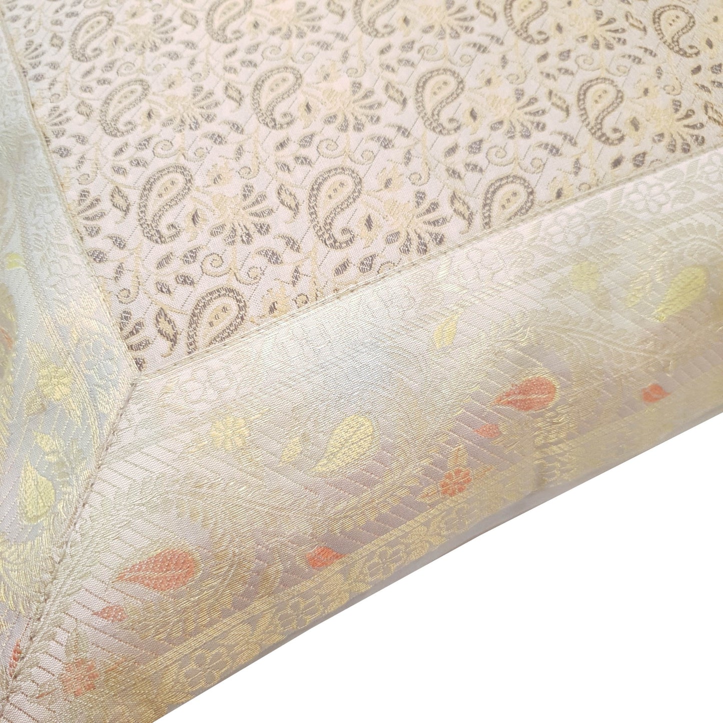 16X16 Inch Banarasi Cushion Covers Gray Zari Brocade Silk Paisley Home Decor