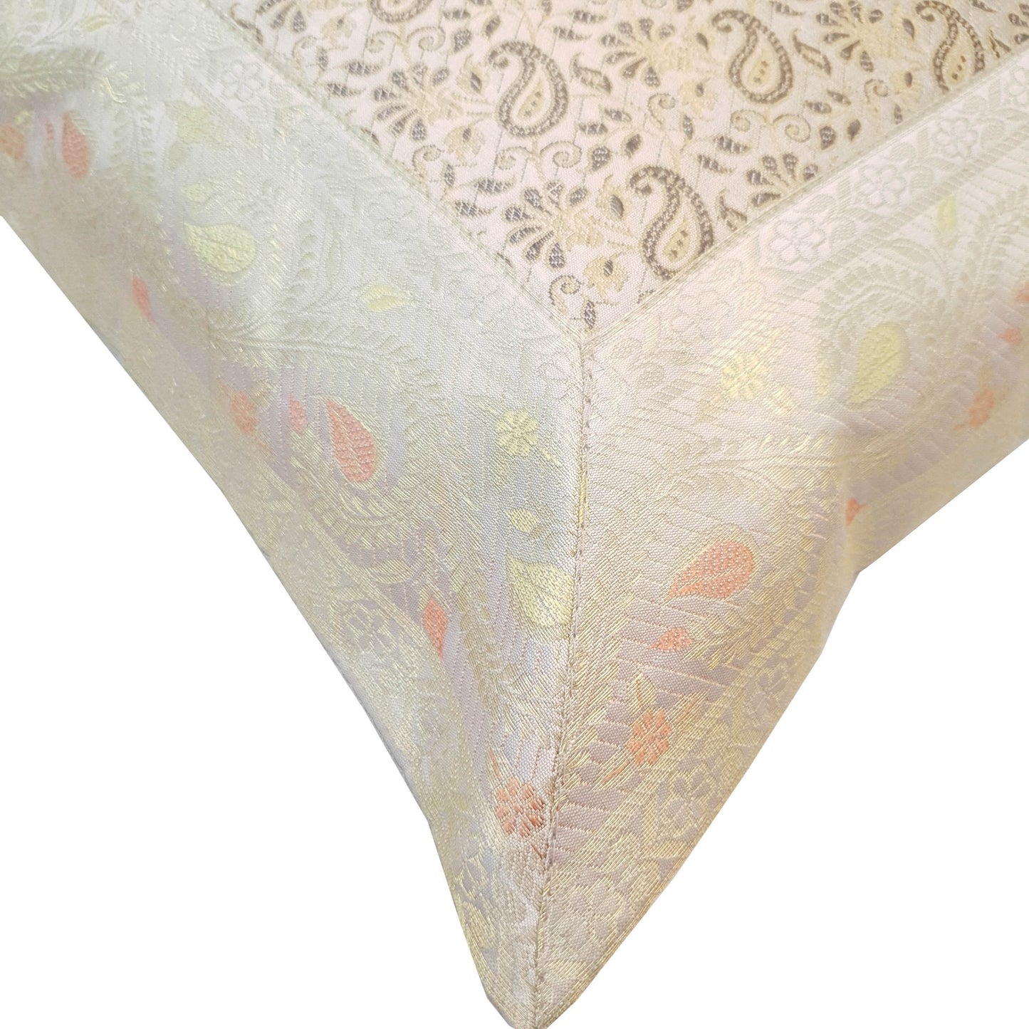 16X16 Inch Banarasi Cushion Covers Gray Zari Brocade Silk Paisley Home Decor