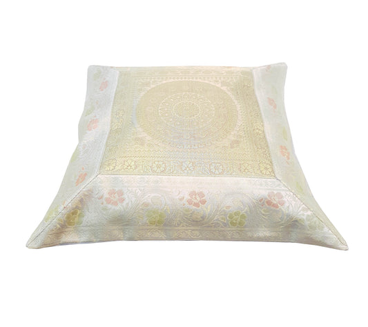 17x17 Inch Gray Indian Cushion Covers Woven Zari Brocade Banarasi Silk Mandala