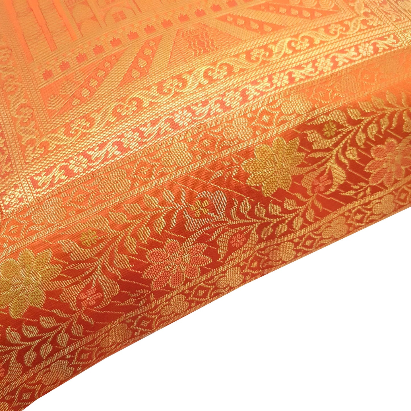 17x17 Inch Orange Cushion Cover Taj Mahal Woven Zari Brocade Banarasi Silk Decor