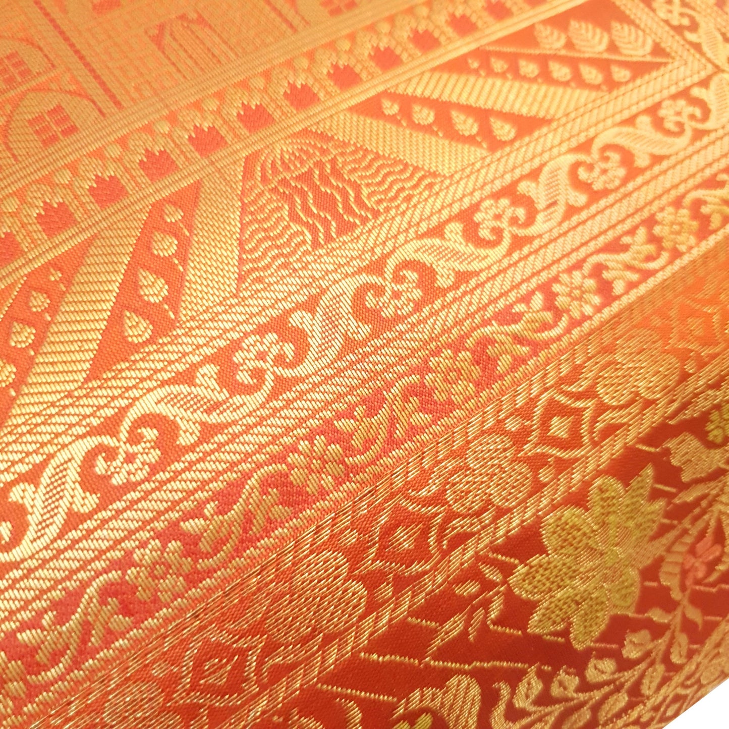 17x17 Inch Orange Cushion Cover Taj Mahal Woven Zari Brocade Banarasi Silk Decor