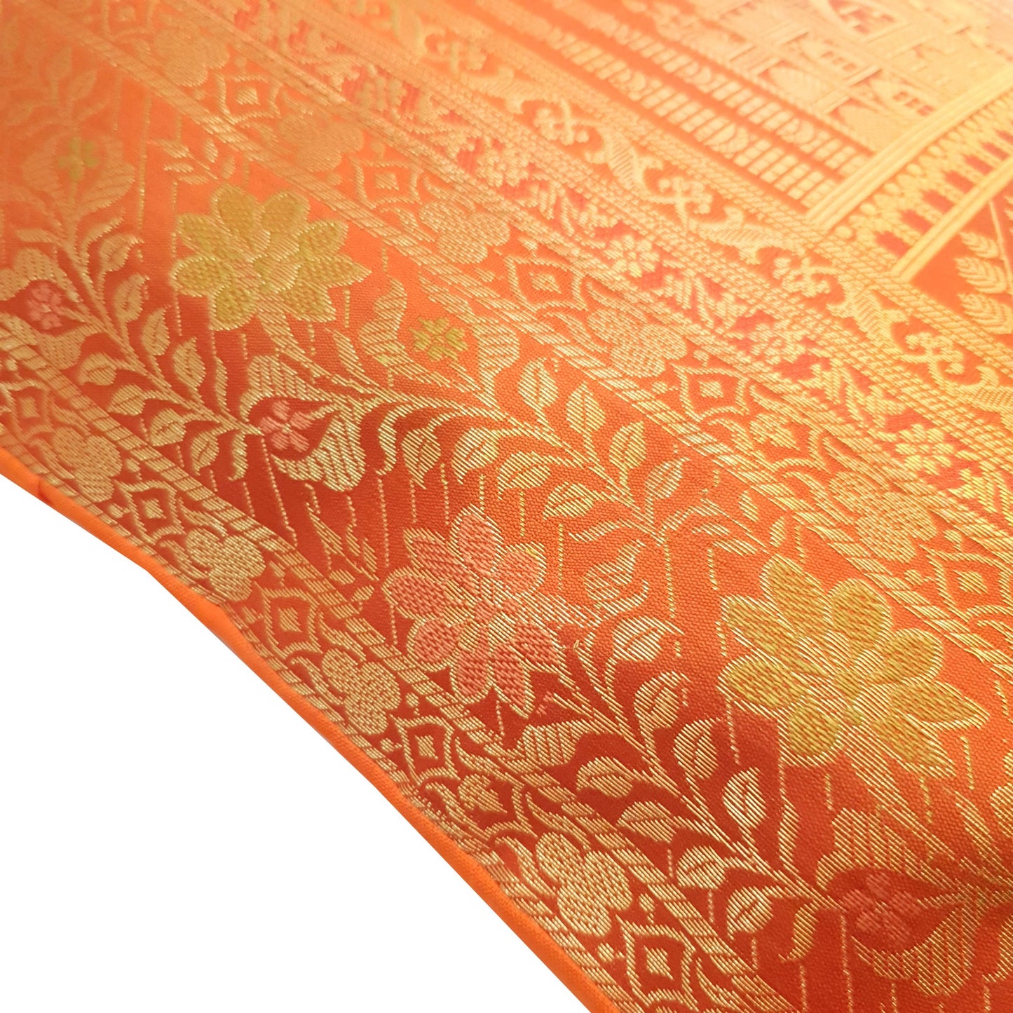 17x17 Inch Orange Cushion Cover Taj Mahal Woven Zari Brocade Banarasi Silk Decor
