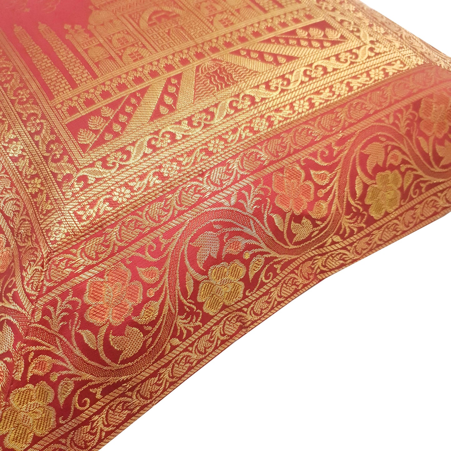 17x17 Inch Cushion Cover Taj Mahal Woven Zari Brocade Maroon Banarasi Silk Decor