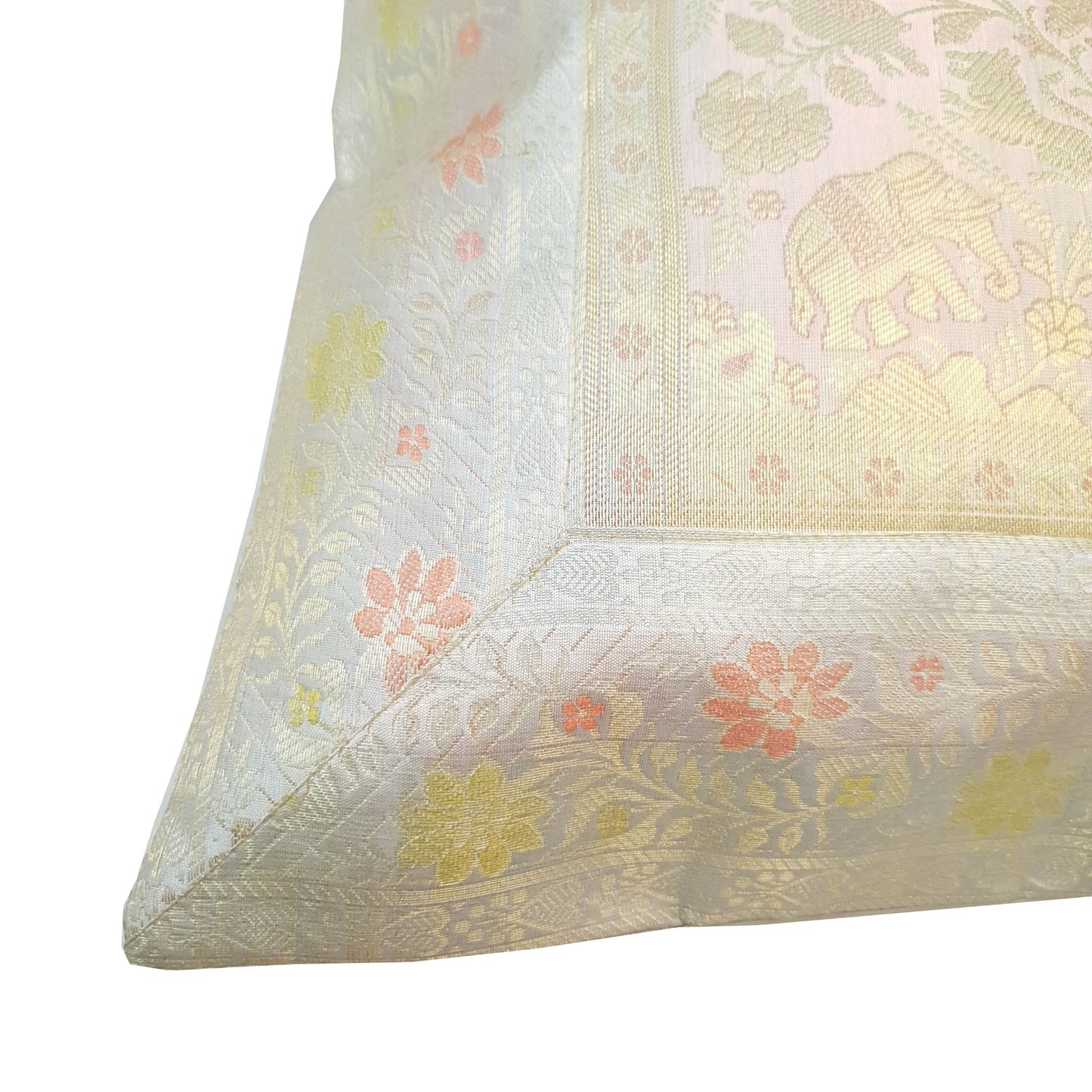 17x17 Inch Gray Cushion Covers Birds Animal Woven Zari Brocade Banarasi Silk