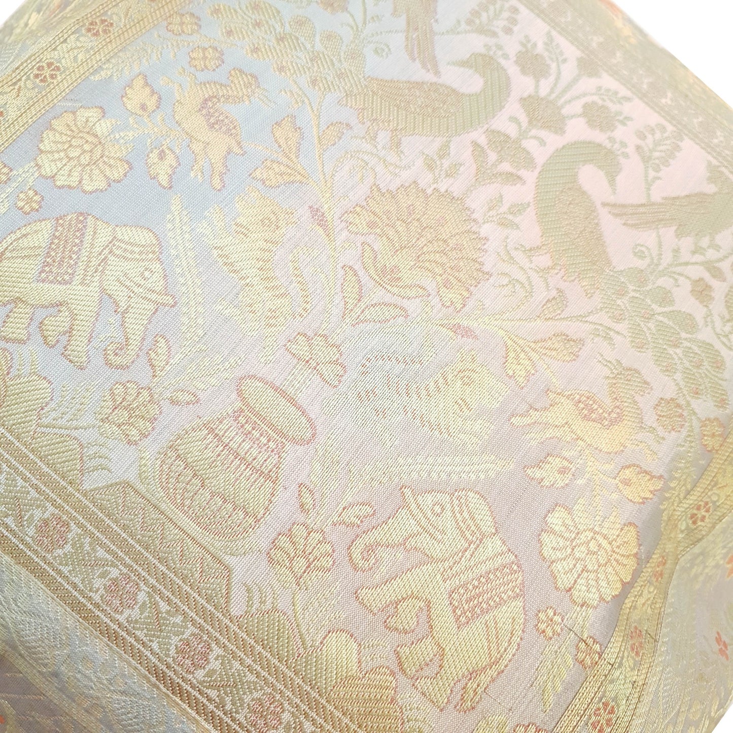 17x17 Inch Gray Cushion Covers Birds Animal Woven Zari Brocade Banarasi Silk