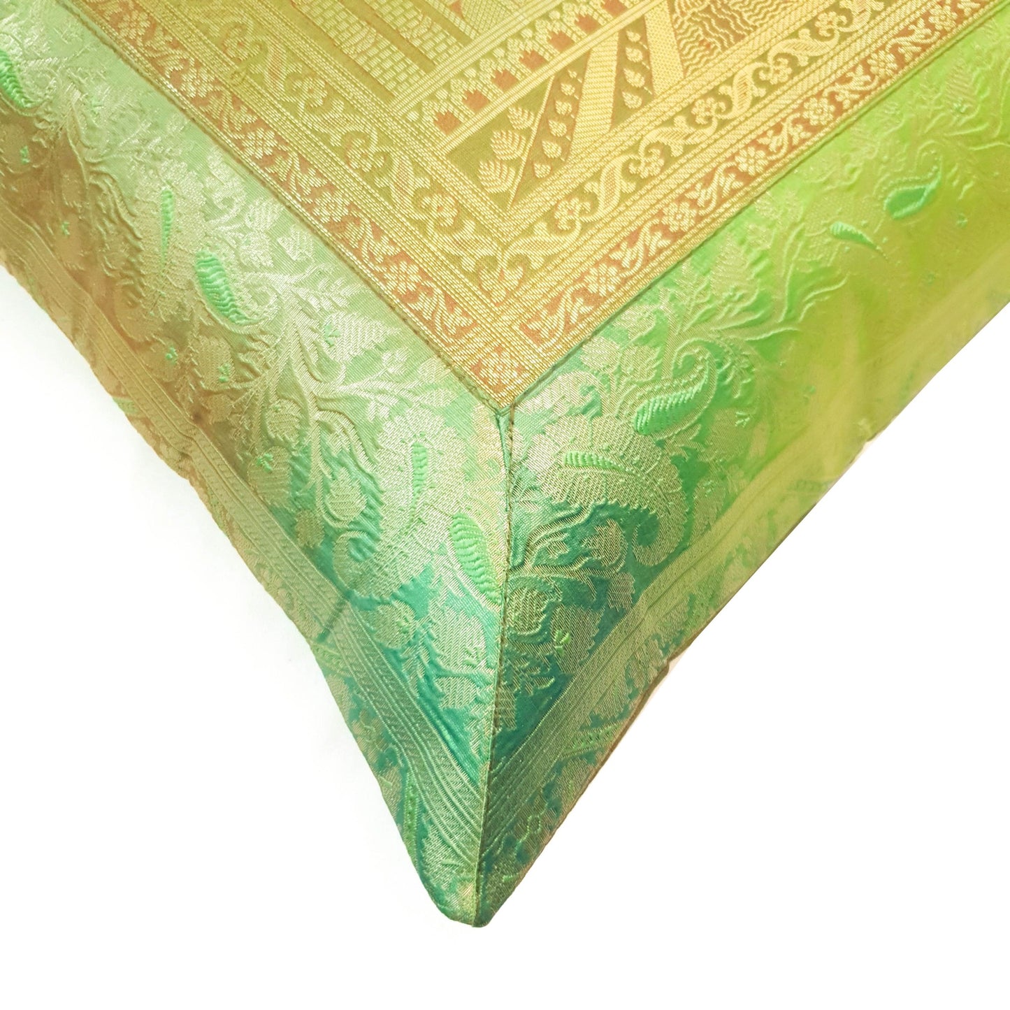 16x16 Inch Cushion Cover Green Taj Mahal Woven Zari Brocade Banarasi Silk Decor