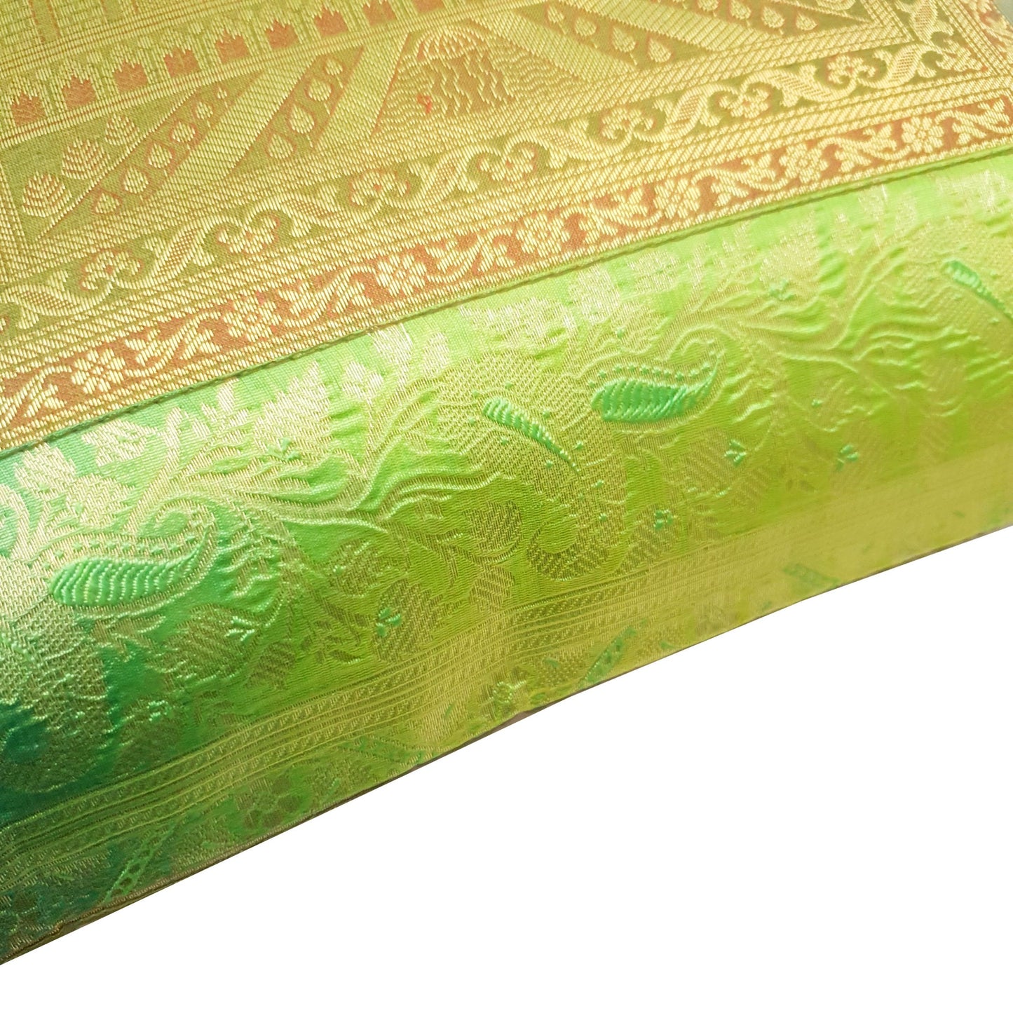 16x16 Inch Cushion Cover Green Taj Mahal Woven Zari Brocade Banarasi Silk Decor