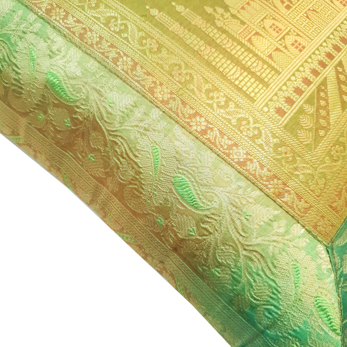 16x16 Inch Cushion Cover Green Taj Mahal Woven Zari Brocade Banarasi Silk Decor