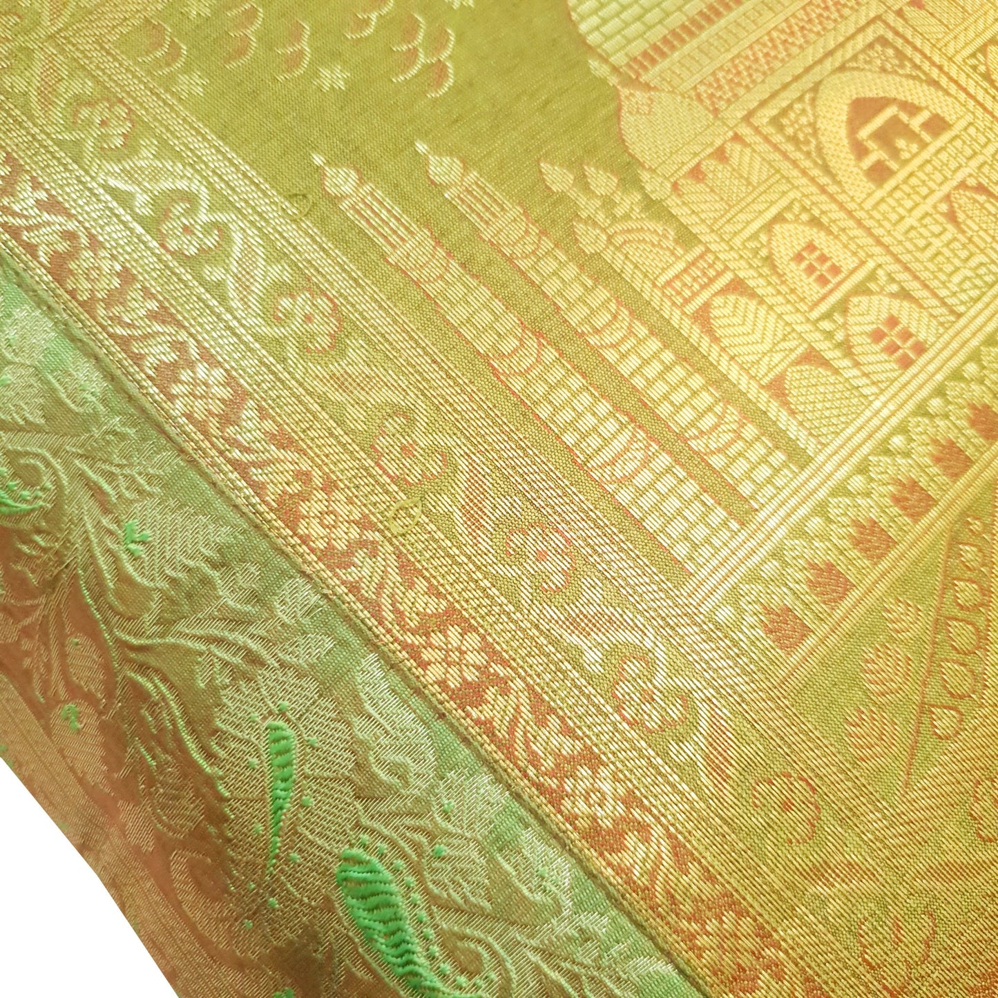 16x16 Inch Cushion Cover Green Taj Mahal Woven Zari Brocade Banarasi Silk Decor