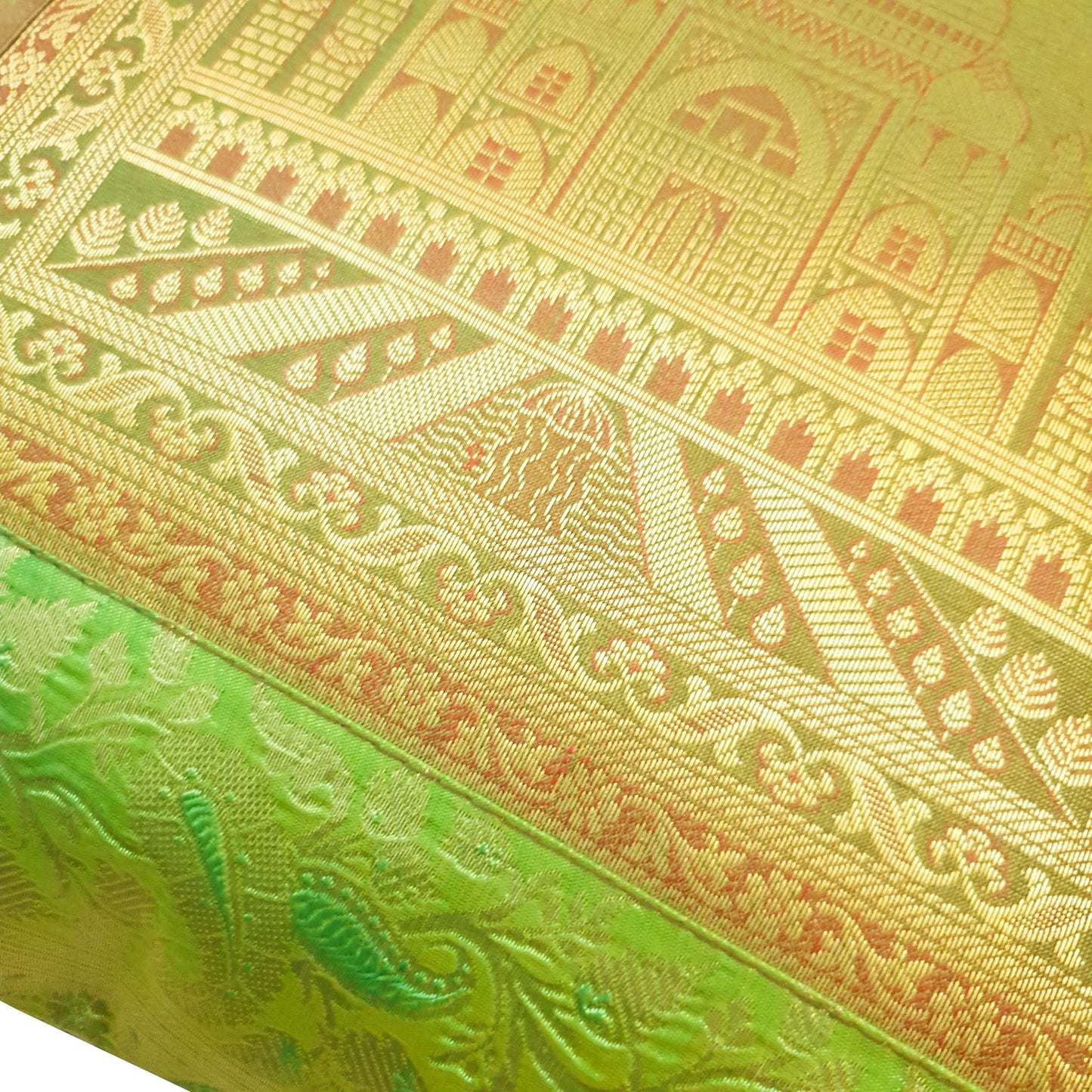 16x16 Inch Cushion Cover Green Taj Mahal Woven Zari Brocade Banarasi Silk Decor