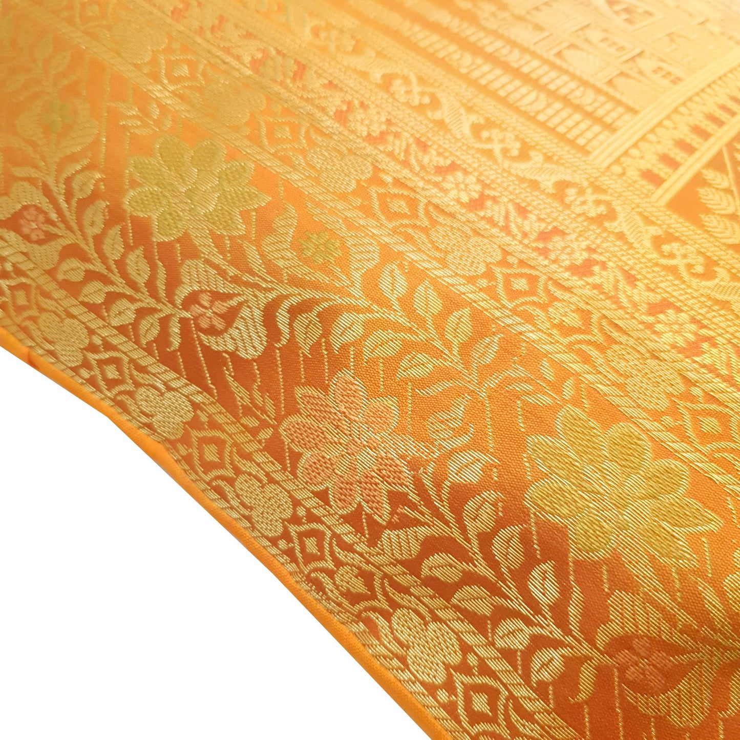 17x17 Inch Mustard Cushion Cover Taj Mahal Woven Zari Brocade Banarasi Silk