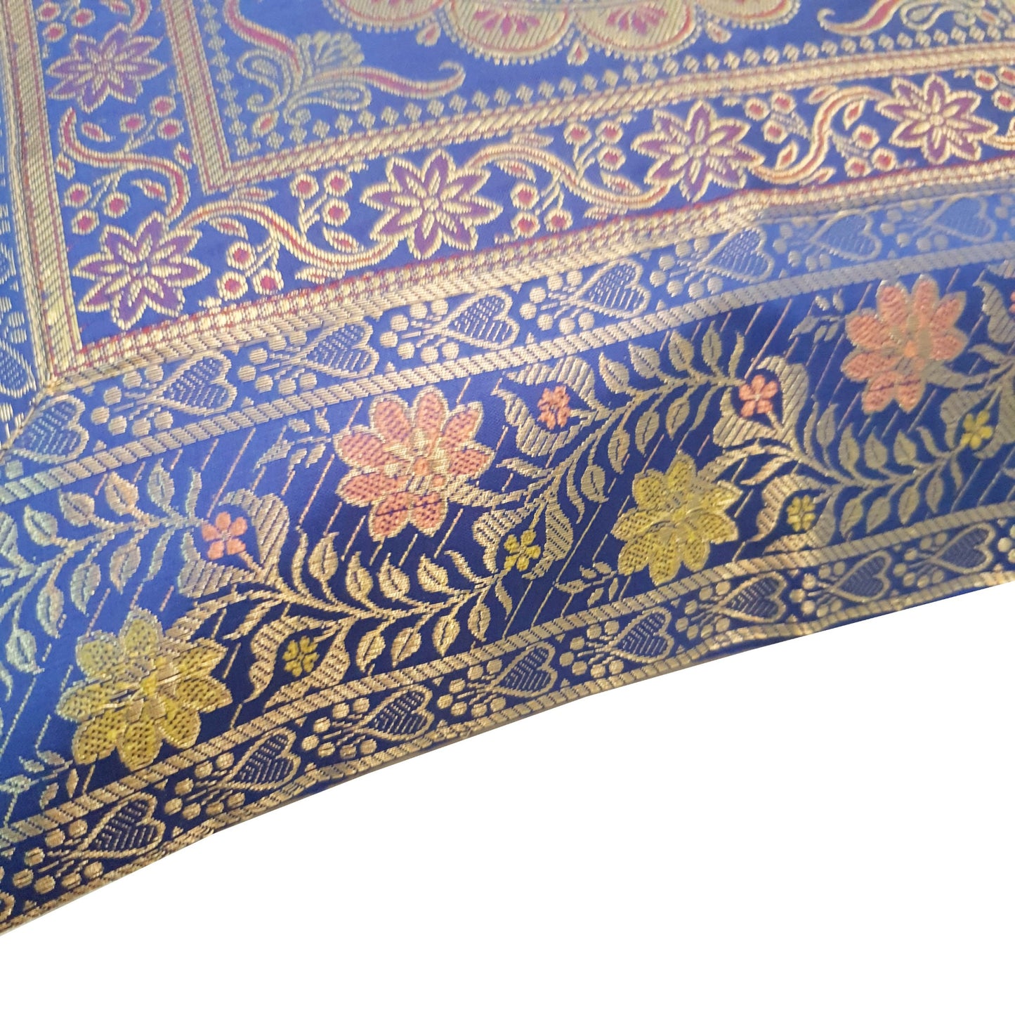 17x17 Inch Cushion Covers Indian Blue Mandala Woven Zari Brocade Banarasi Silk