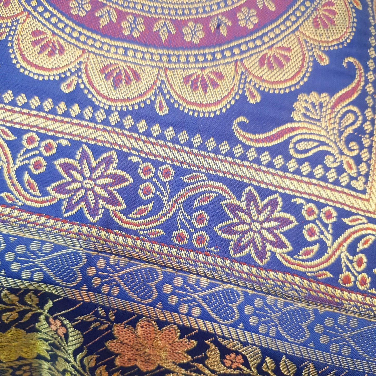 17x17 Inch Cushion Covers Indian Blue Mandala Woven Zari Brocade Banarasi Silk
