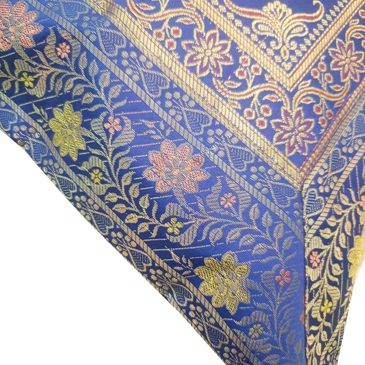 17x17 Inch Cushion Covers Indian Blue Mandala Woven Zari Brocade Banarasi Silk