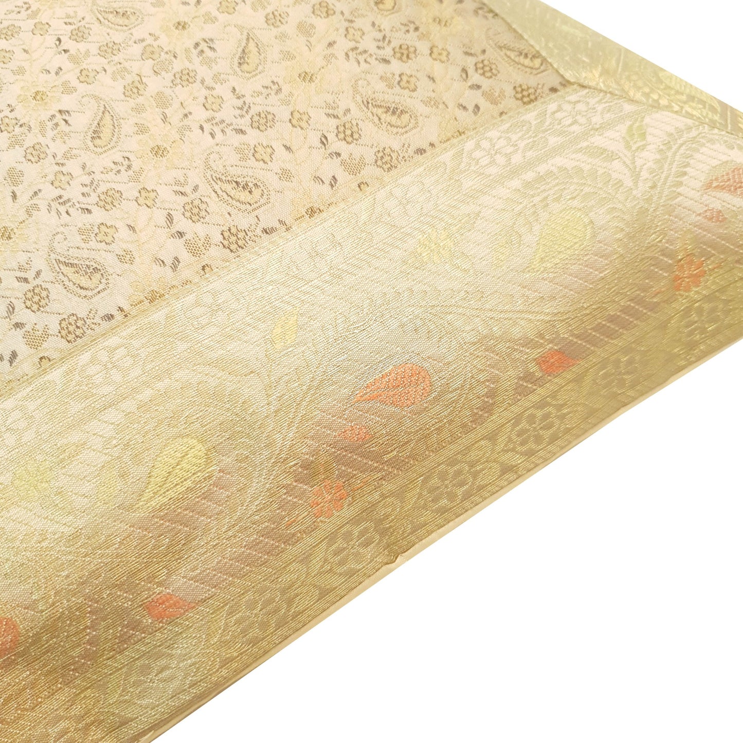16X16 Inch Banarasi Cushion Covers Zari Brocade Silk Paisley Cream Home Decor