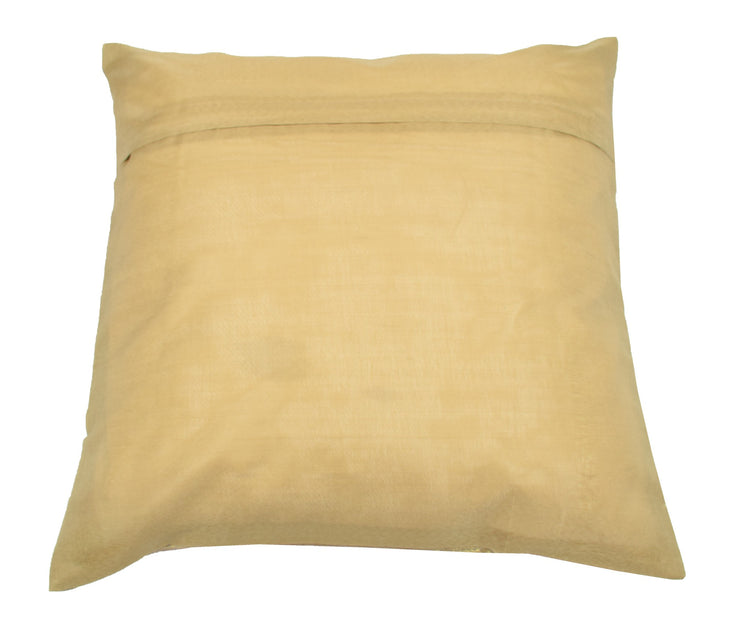 16x16" Gold, Peach Toned Cushion Covers Woven Zari Brocade Banarasi Silk Peacock