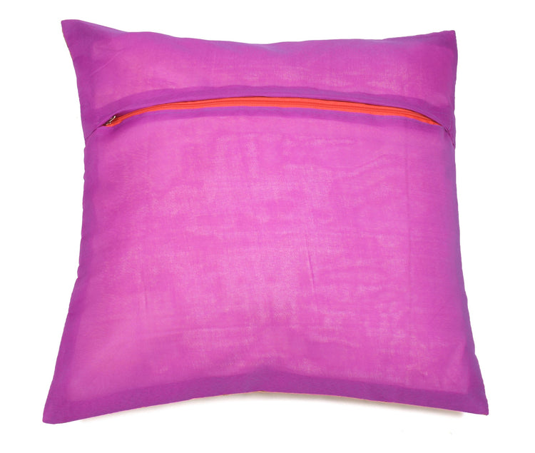 16x16" Purple Zari Brocade Banarasi Silk Mandala Cushion Covers Paisley Border