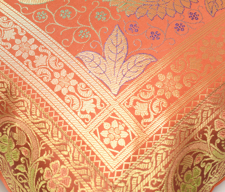 Indian 16x16" Rust Banarasi Silk Cushion Cover Featuring Zari Brocade Paisley