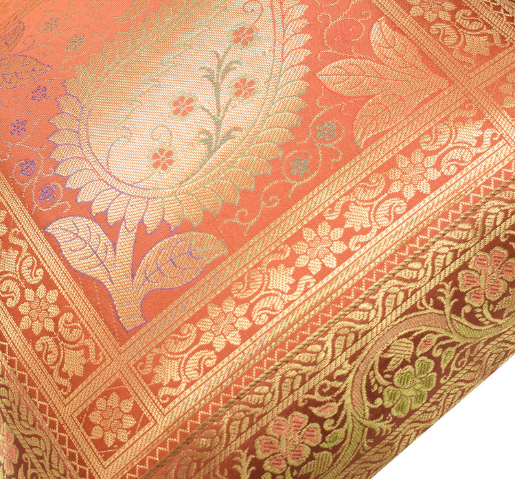 Indian 16x16" Rust Banarasi Silk Cushion Cover Featuring Zari Brocade Paisley