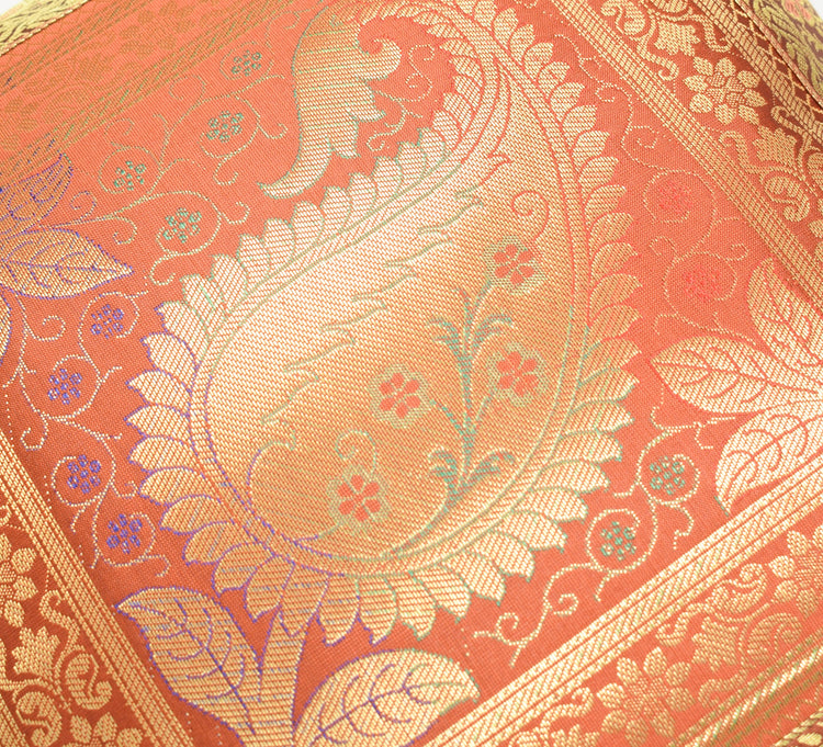 Indian 16x16" Rust Banarasi Silk Cushion Cover Featuring Zari Brocade Paisley