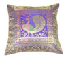 16x16 Inch Blue Cushion Covers Indian Woven Zari Brocade Banarasi Silk Peacock