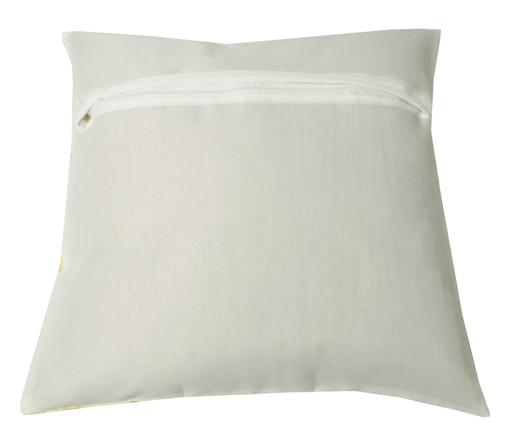 Elegant White Banarasi Silk Cushion Cover (16x16) Zari Brocade Elephant Motifs