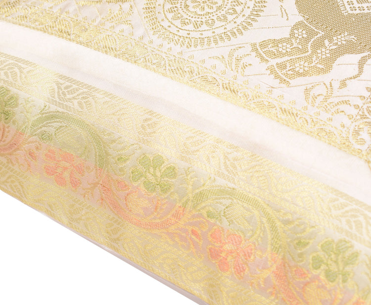 Elegant White Banarasi Silk Cushion Cover (16x16) Zari Brocade Elephant Motifs