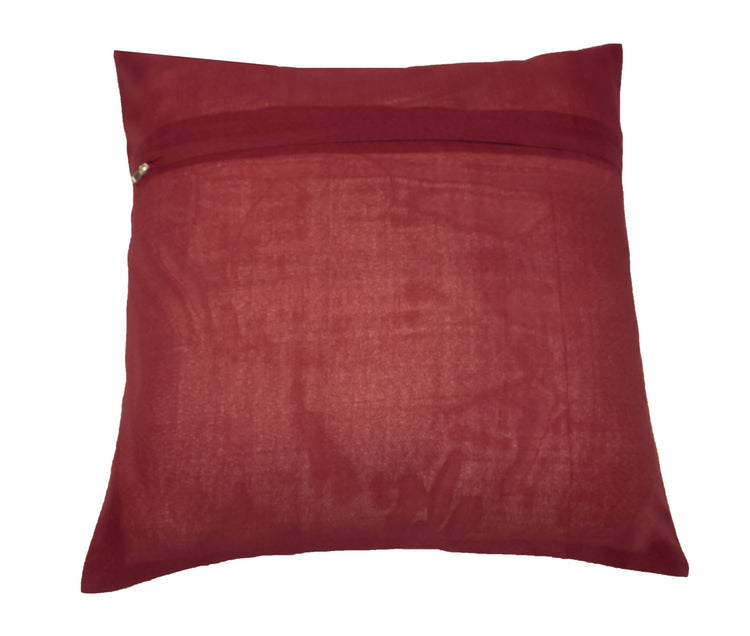 Red 16x16 Inch Indian Woven Zari Brocade Banarasi Silk Mandala Cushion Covers