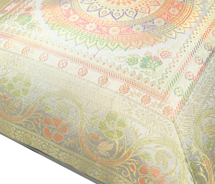 Elegant Gray Banarasi Silk Cushion Cover – 16x16 Inch with Zari Woven Mandala