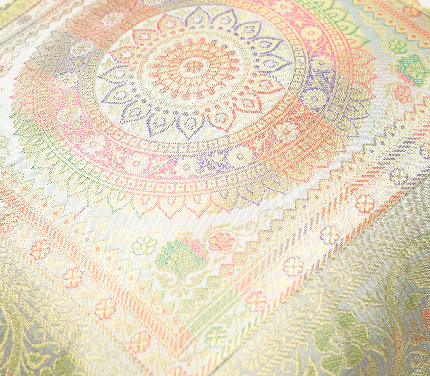Elegant Gray Banarasi Silk Cushion Cover – 16x16 Inch with Zari Woven Mandala