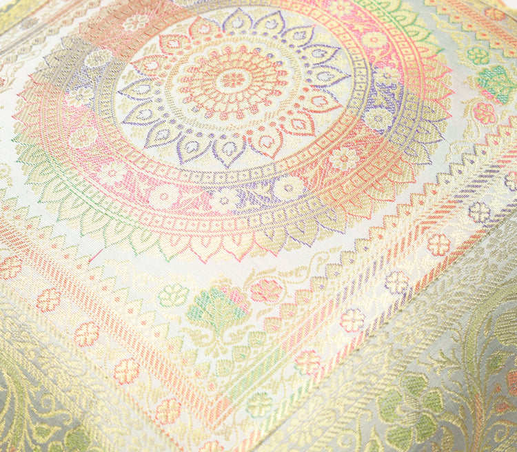 Elegant Gray Banarasi Silk Cushion Cover – 16x16 Inch with Zari Woven Mandala