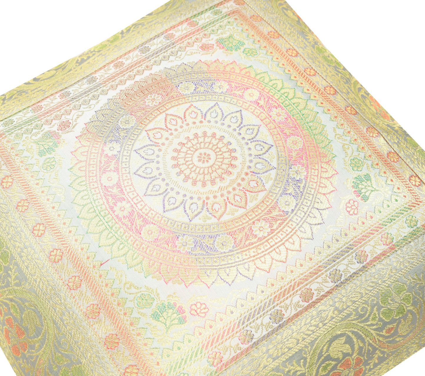 Elegant Gray Banarasi Silk Cushion Cover – 16x16 Inch with Zari Woven Mandala