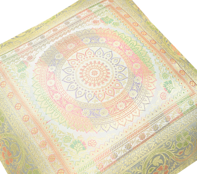 Elegant Gray Banarasi Silk Cushion Cover – 16x16 Inch with Zari Woven Mandala
