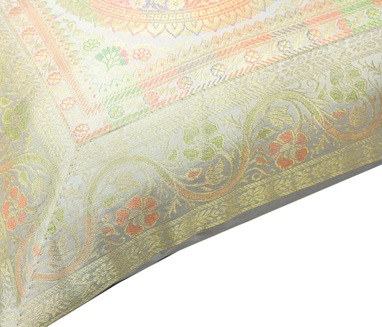 Elegant Gray Banarasi Silk Cushion Cover – 16x16 Inch with Zari Woven Mandala