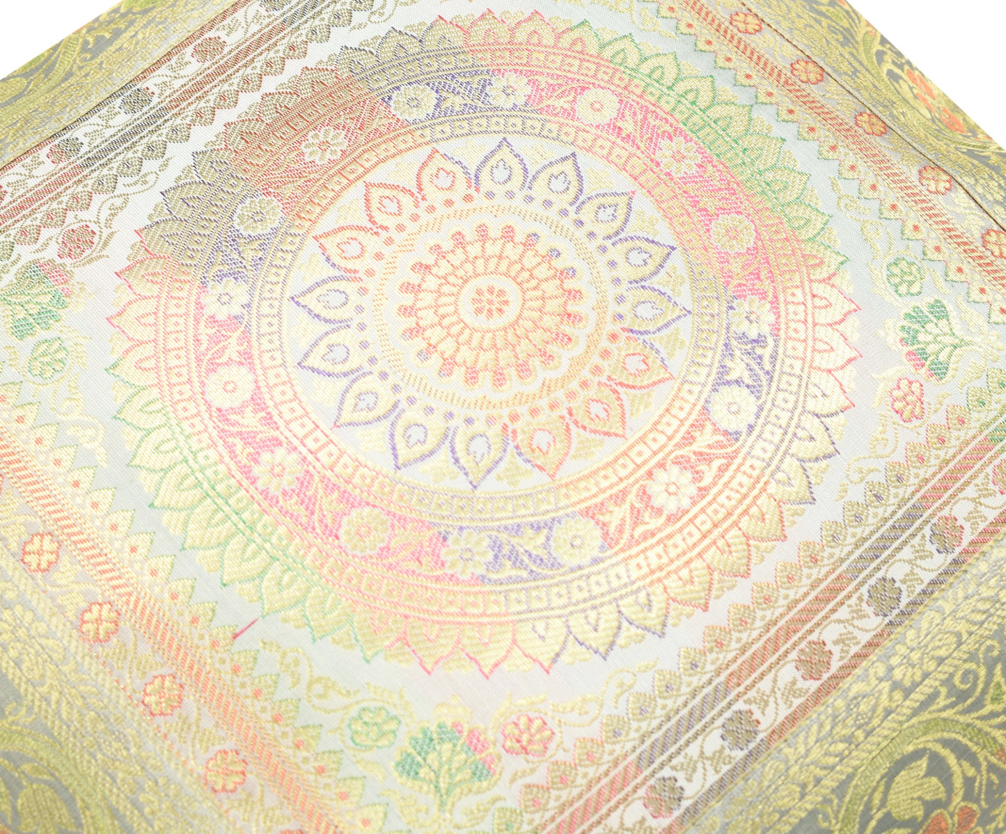 Elegant Gray Banarasi Silk Cushion Cover – 16x16 Inch with Zari Woven Mandala