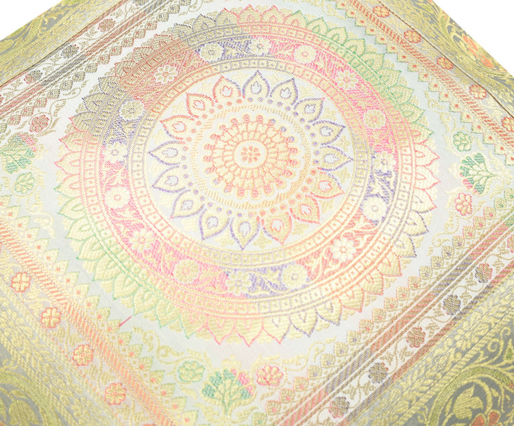 Elegant Gray Banarasi Silk Cushion Cover – 16x16 Inch with Zari Woven Mandala