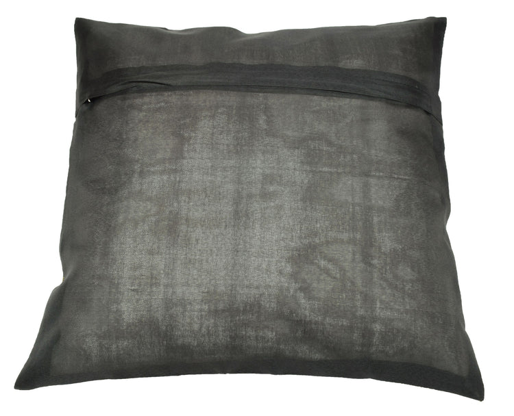 16x16 Inch Black Indian Banarasi Silk Cushion Cover with Zari Brocade Mandala