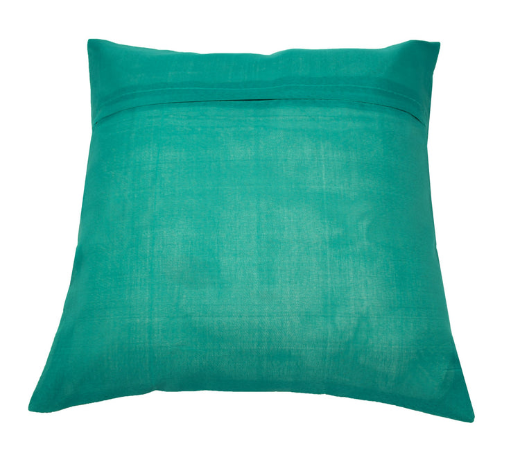 16x16 Inch Green Banarasi Silk Cushion Cover with Woven Zari Brocade and Mandala