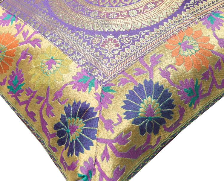 16x16 Inch Purple Indian Woven Zari Brocade Banarasi Silk Mandala Cushion Covers