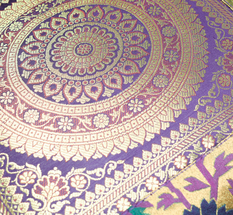 16x16 Inch Purple Indian Woven Zari Brocade Banarasi Silk Mandala Cushion Covers