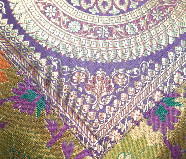 16x16 Inch Purple Indian Woven Zari Brocade Banarasi Silk Mandala Cushion Covers
