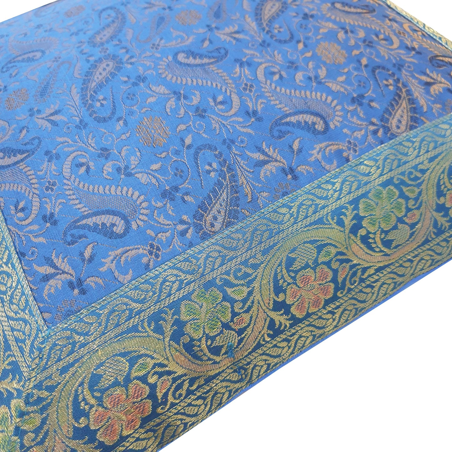 16x16" Banarasi Cushion Cover Woven Zari Brocade Silk Paisley Turquois Blue Gift