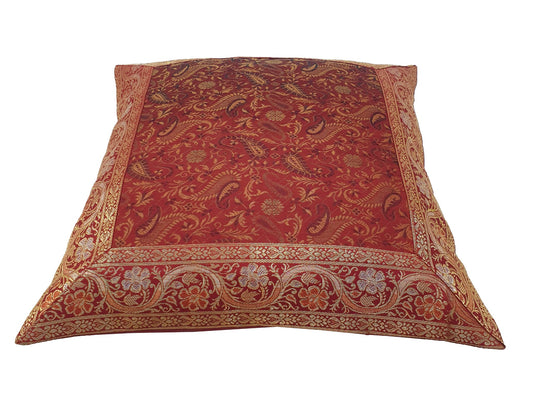 16x16 Inch Banarasi Cushion Covers Indian Woven Zari Brocade Silk Paisley Maroon
