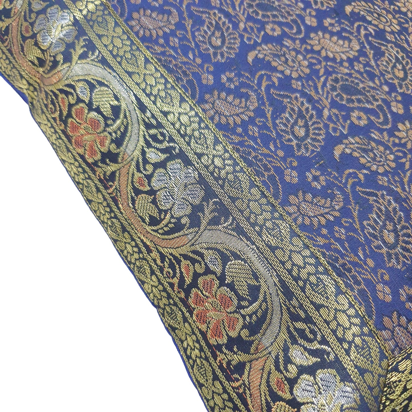16x16" Banarasi Cushion Cover Indian Woven Brocade Silk Paisley Dark Blue Gift