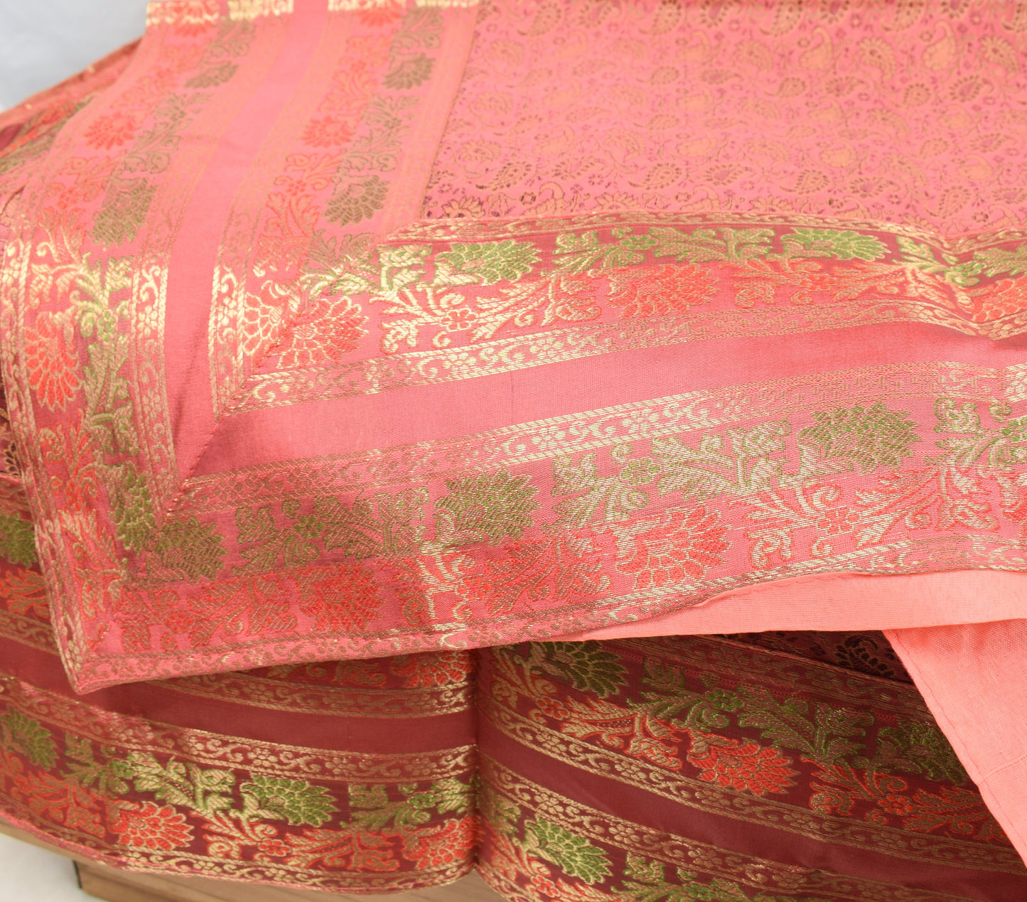 Traditional Banarasi Diwan Set Dark Peach Silk with Zari Brocade Cushion Bolster