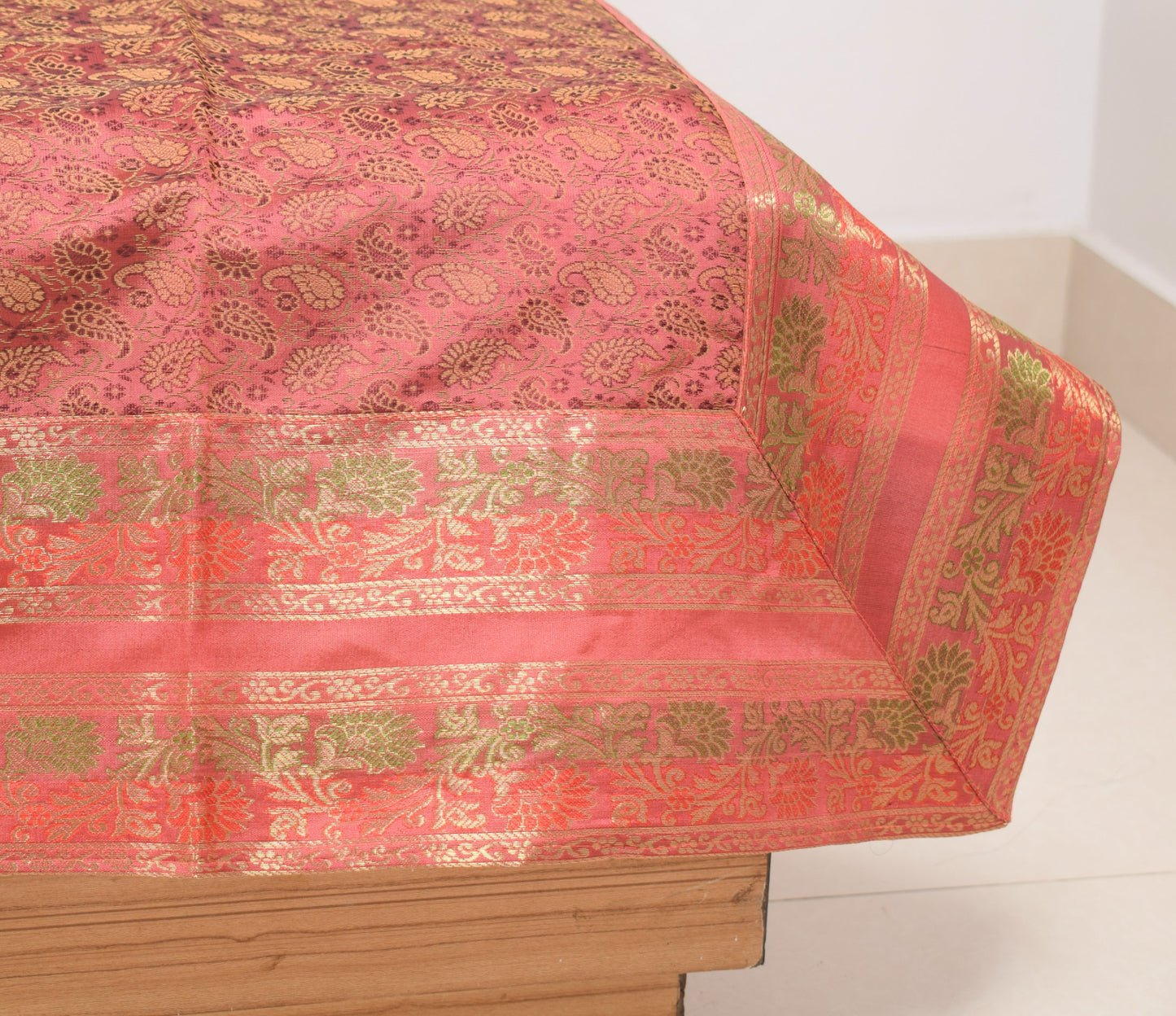 Traditional Banarasi Diwan Set Dark Peach Silk with Zari Brocade Cushion Bolster