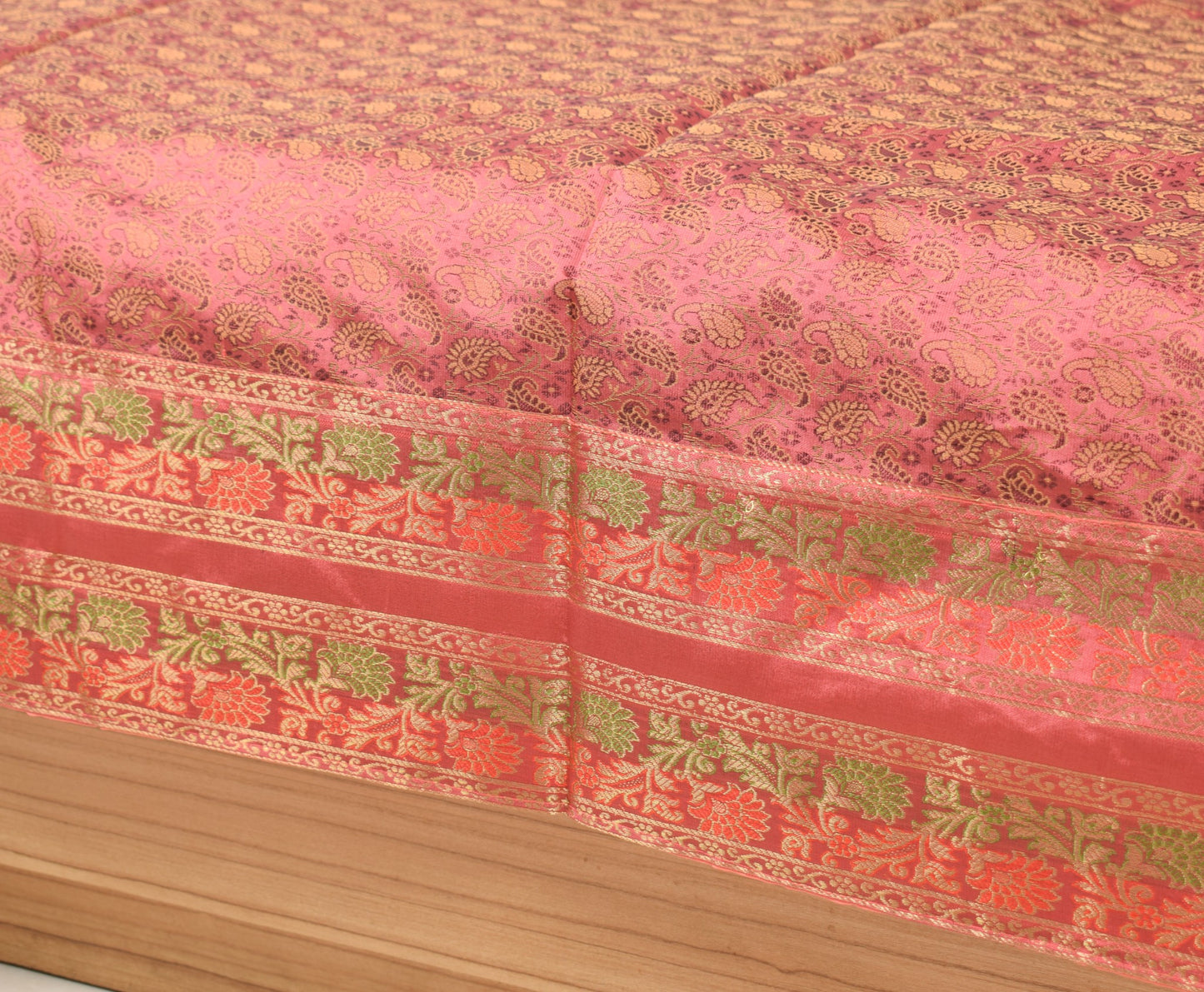 Traditional Banarasi Diwan Set Dark Peach Silk with Zari Brocade Cushion Bolster