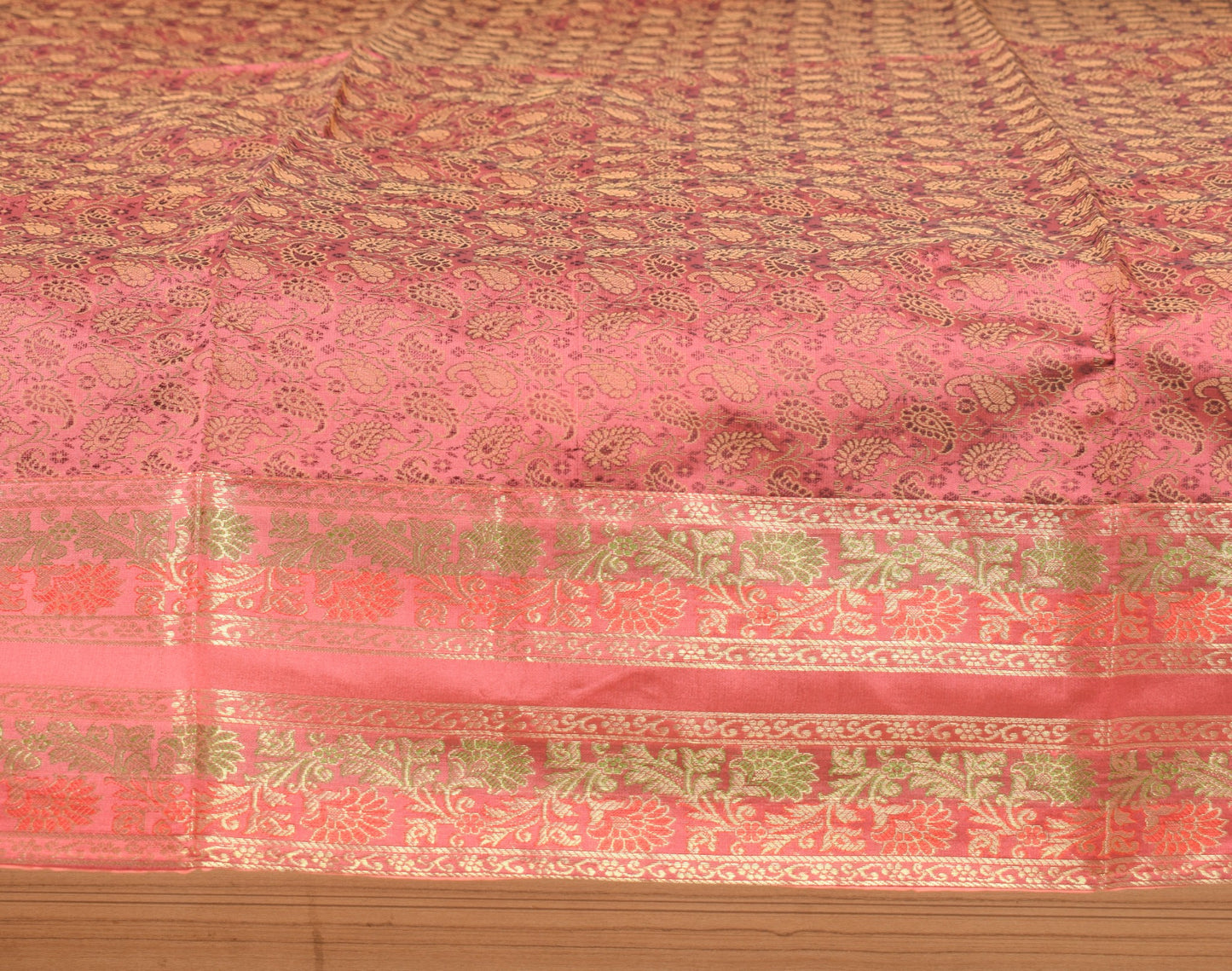 Traditional Banarasi Diwan Set Dark Peach Silk with Zari Brocade Cushion Bolster