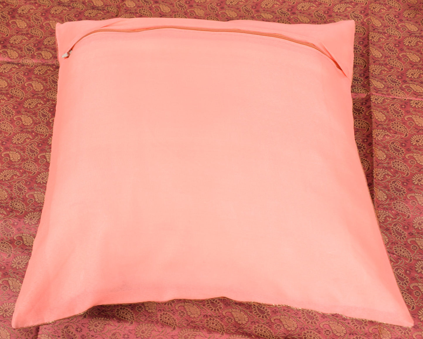 Traditional Banarasi Diwan Set Dark Peach Silk with Zari Brocade Cushion Bolster
