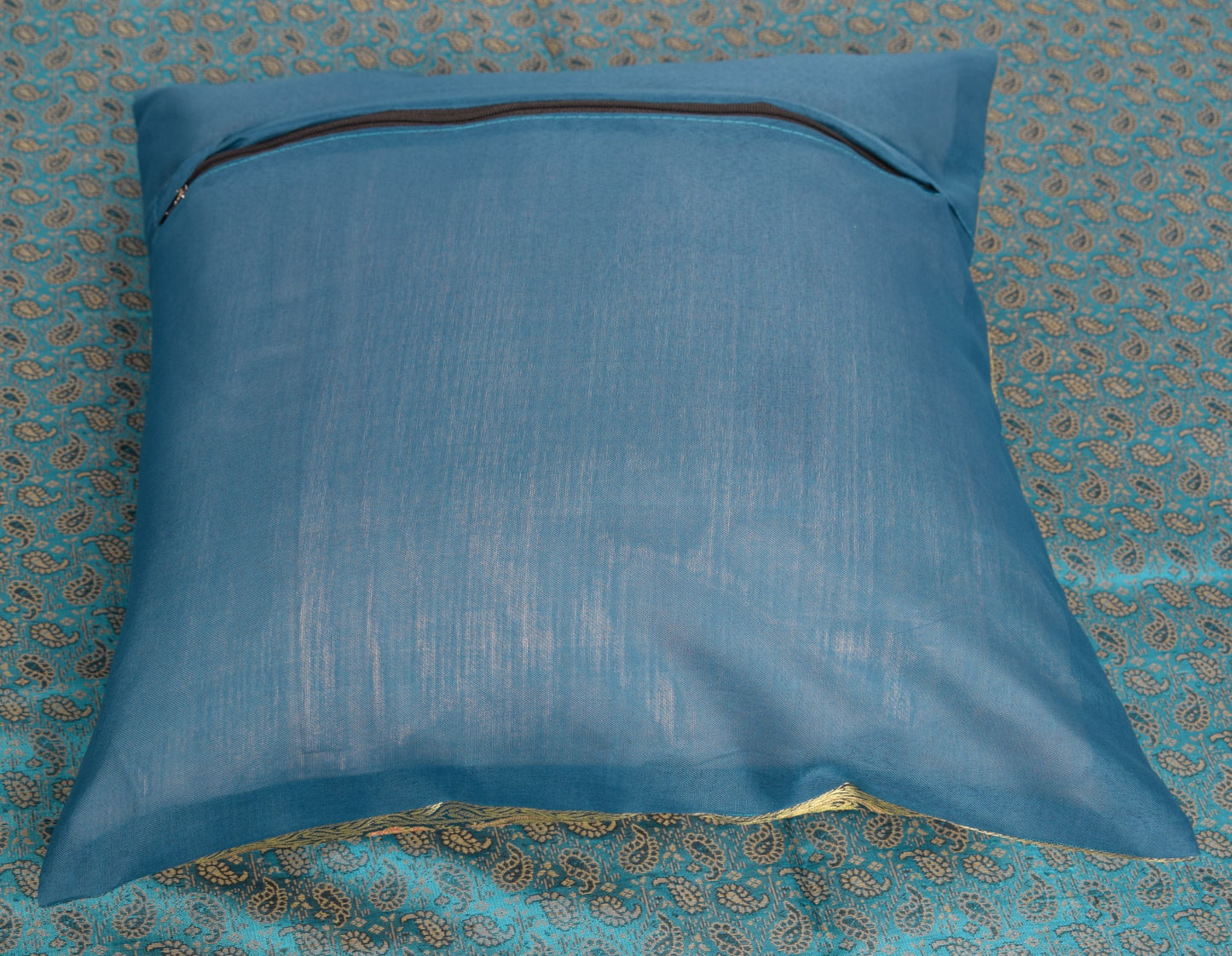 Turquoise Blue Banarasi Diwan Set – Silk Zari Brocade Cushion & Bolster Covers
